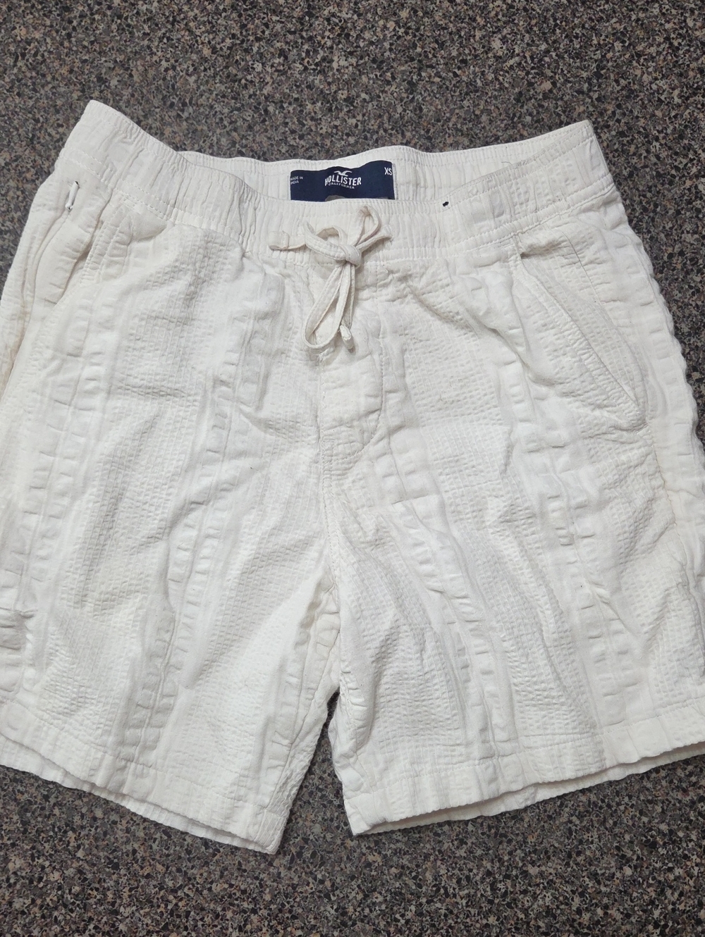 Hollister White Textured Drawstring Shorts